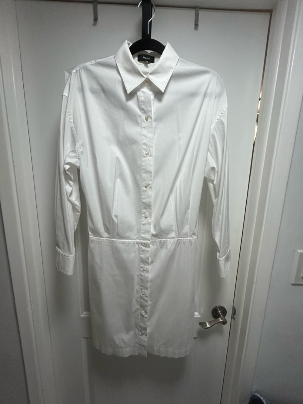 Theory White Shirt Dress Tailored Button Down Collared Minimal Size 4